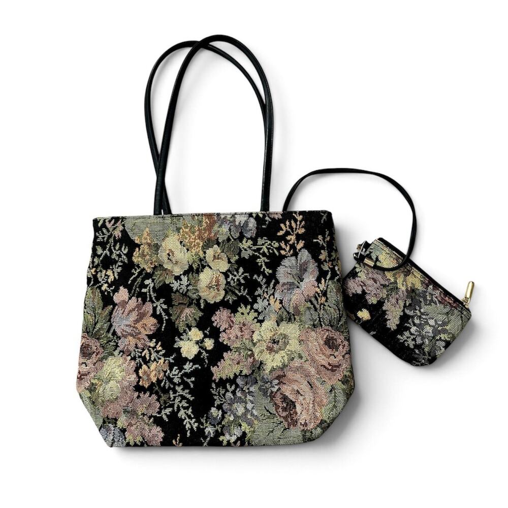 Vintage Bueno Floral Boho Tapestry Tote Purse Shoulder Bag Cottagecore